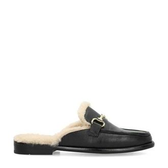 Manfield gevoerde leren slippers zwart