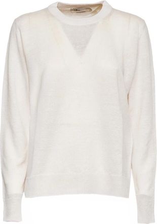 Max Mara Maglia Girocollo - Dames - Ronde hals truien - Wit - L - Linnen - Truien & Vesten