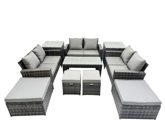 Fimous Outdoor Love Sofa Set &Oblong Coffee Table 4 Stools 2 Side Table in Dark Grey