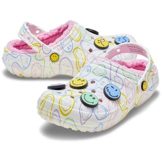 Crocs Smiley Classic Lined 211696-90H Clogs sWhite Casual Shoes JAX1208