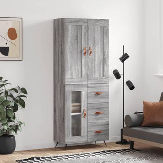 vidaXL Vidaxl - Aparador Alto Madera Contrachapada Gris Sonoma 69,5x34x180 Cm