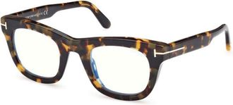 Tom Ford Eyeglasses Square Full Rim, Coloured Havana Frame And Clear Blue Light Block Lens Ft5872-B055