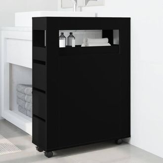 Berkfield Home Narrow Bathroom Cabinet with Wheels Black Engineered Wood