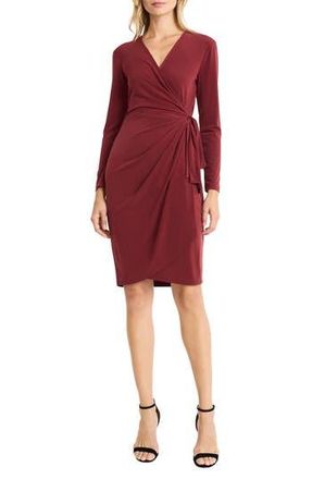 Maggy London Matte Jersey Long Sleeve Wrap Dress in Syrah at Nordstrom Rack, Size 10