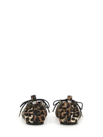 Ganni Lace-Up Animalier Organic Cotton Flat - Brown