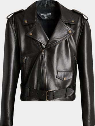 Balmain Men & apos;s Cowskin Belted Biker Jacket