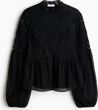 H&M Crochet-look Blouse in Black at Nordstrom, Size Medium