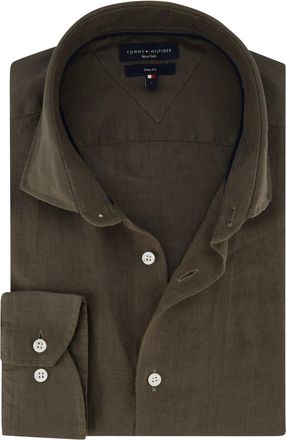 Tommy Hilfiger overhemd effen legergroen Tommy Hilfiger 100% linnen