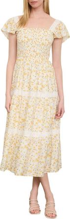 August Sky Tiered Midi Dress in Yellow Multi at Nordstrom Rack, Size Medium