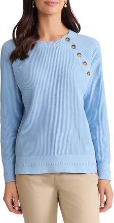 Jones New York Button Shoulder Cotton Blend Sweater in Chintz Blue at Nordstrom, Size Medium P