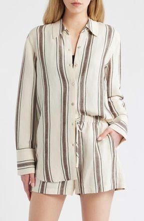 Rails Knox Variegated Stripe Linen Blend Button-Up Shirt in Sequoia Stripe at Nordstrom, Size Xx-Large