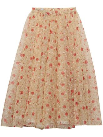 Prada Poppy Print Nylonette Skirt Clothing