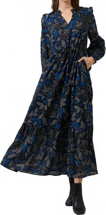 Sugarlips Aurina Floral Ruffle Midi Dress In Navy/black