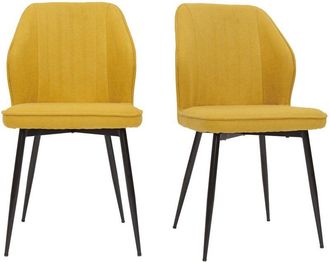 Miliboo Set De 2 Sillas De Dise&ntilde;o De Tejido Efecto Aterciopelado Amarillo Mostaza Con Patas De Metal Negro Fanette