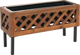 Hhg [nunca Usado] Jardinera Hhg-474, Maceta Para Flores Y Plantas, Para Interior Y Exterior, De Madera De Acacia Con Certificaci&oacute;n Mvg, 35 X 64 X 24 Cm, M