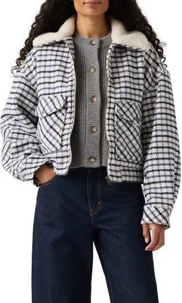 Levi's 90s Shrunken Trucker Jacket with Faux Shearling Collar in Dowsett Plaid Birch at Nordstrom Rack, Size X-Large