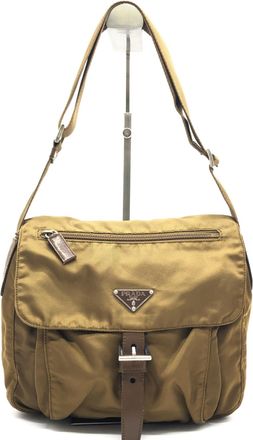Prada Brown Nylon Shoulder Bag With Womens Logo (Pre-Owned)