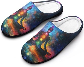 Generic Meditating Cosmic Psychedelic Mens Slippers Slip On Comfortable Fleece Cotton House Shoes Winter