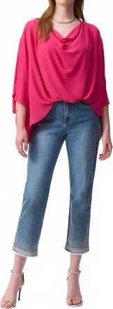 Joseph Ribkoff Cowl Neck Hi-Low 3/4 Sleeves Top In Geranium