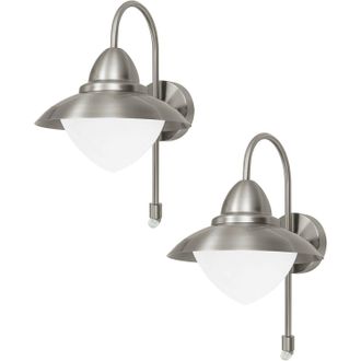 Loops 2 PACK IP44 Outdoor Offset Wall Light & PIR Sensor Stainless Steel 60W E27 in Metallics