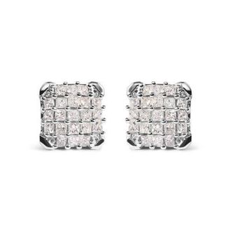 House of Brilliance 10K White Gold 3/4 Cttw Princess Diamond Composite Open Frame Stud Earrings at Nordstrom