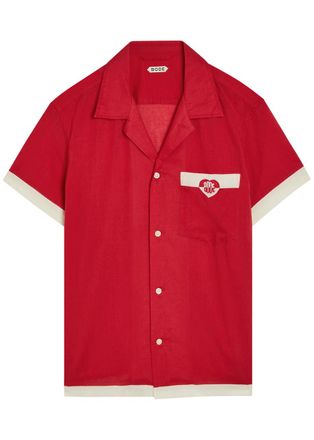 Bode Heart Deco Embroidered Cotton Shirt - Red And White - XL