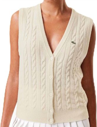 Lacoste Button Front Vest In Farine