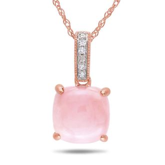 Amour Diamond and Pink Opal Pendant with Chain In 10K Rose Gold