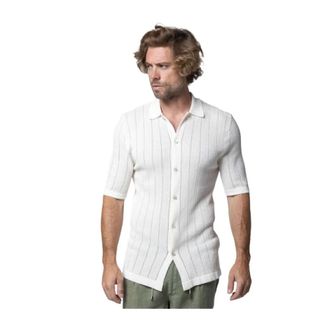 Eleventy Ecru gebreid overhemd - Heren - Korte mouwen Overhemden - Wit - XL - Leer - Overhemden