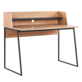 Beliani Beliani - Escritorio De Mdf Madera Clara Negro Estructura De Metal 120 X 59 Cm Balda Almacenaje Oficina En Casa Gorus