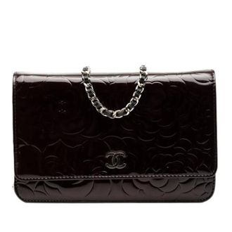 Chanel Pre-owned Quilted Patent Leather Wallet on Chain - Dames - Pre-owned - Bruin - Maat: ONE Size Leer