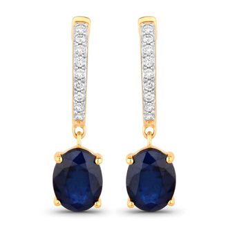 Diana M. Jewels Blue Sapphire Oval 8x6mm - 2Pcs + White Diamond F/C Round 1.30mm( I1-I2/I color ) - 18Pcs ( White Pen Rhodium ) ( Hoop Inner Diameter: 10.50mm ) ( Hoo