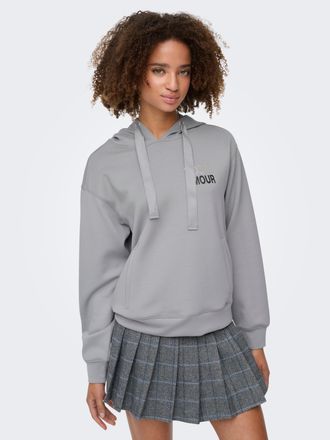 Only Kapuzensweatshirt ONLY ONLALINA LIFE L/S PRINT HOOD SWT, Damen, Gr. XL, ultimate grau print:jadore, Sweatware, Obermaterial: 93% Polyester, 7% Elastha