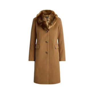 Ralph Lauren Single-Breasted Coats, female, Brown, Size: S FF Trim Reefer Lined Coat