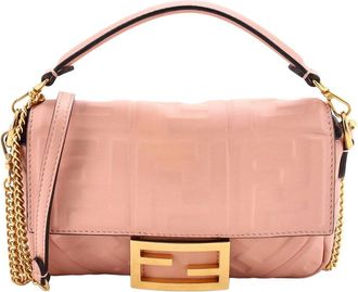 Fendi Fendi Pink Zucca Embossed Leather Baguette Nm Bag Mini (Authentic Pre-Loved)