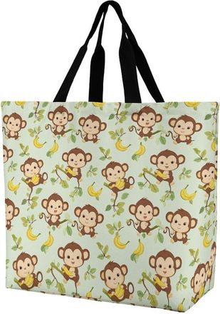 Generic Cute Monkey Large Reusable Shopping Bag Lightweight Foldable Tote Bags Washable Shoulder Handbag