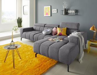 Domo Collection Ecksofa »Cunelli tolle Sitznähte als Designelement, fester Sitzkomfort, L-Form« wahlweise mit 6-fach verstellbarer Kopfteilverstellung, bodenfrei