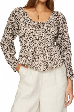 Something Navy Floral Cinched Front Blouse In Cream Multi