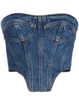 DAVID KOMA denim bustier crop top - Blue