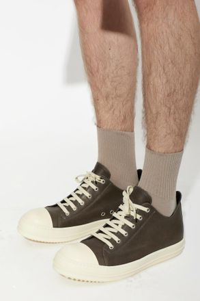Rick Owens Leather Low Sneaks Shoes, Mens, Grey