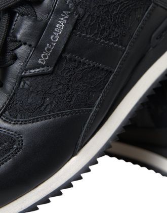 Dolce & Gabbana Black Floral Lace Leather Sneakers Womens Shoes