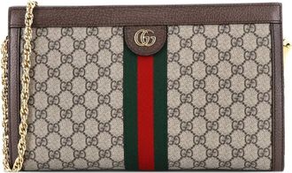 Gucci Borsa a spalla Ophidia media in tela cerata GG con catena - Marrone
