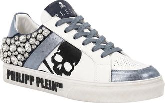 Philipp Plein Schoenen, Dames, Wit, 35 EU, Leer, Lo-Top Sneakers Skull