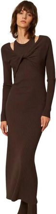 Twinset Gebreide Jurken - Dames - Kleedjes - Bruin - S - Polyester - Kleedjes