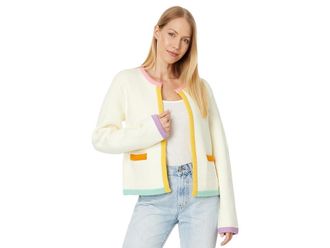 English Factory Color Block Sweater Cardigan Womens Sweater Off-White : SM, Acrylic/Nylon/Wool