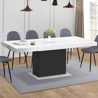 IDMarket Tavolo da pranzo rettangolare allungabile eden 6-10 persone con piano alaska effetto marmo bianco e nero 160-200 cm