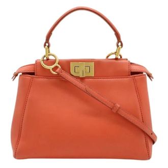 Fendi Pre-owned Handbags, female, Orange, Size: ONE SIZE Pre-owned Peekaboo Leather Mini 2way Bag