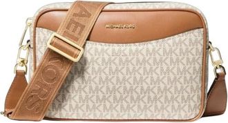 Michael Kors Bev Grote Signature Logo Crossbody Tas - Dames - Schoudertassen - Beige - ONE Size - Polyester - Tassen