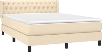 vidaXL Cama Box Spring Con Colch&oacute;n Tela Color Crema 140x190 Cm Vidaxl
