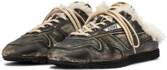 Autry Windspin Super Vintage Mule Sneaker in Shearling Black/natural at Nordstrom, Size 42